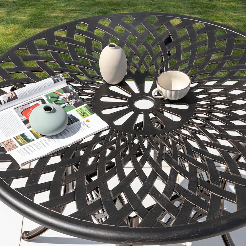 Nuu Garden Outdoor Round Cast Aluminum Dining Table with 2.24'' Umbrella Hole