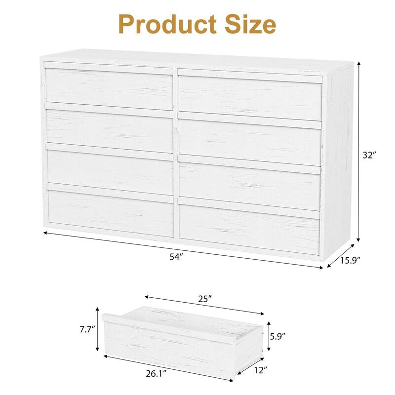 6/7/8 Drawer Dresser for Bedroom, 54" Wide Modern Double Dresser Organizer with Concave Handles