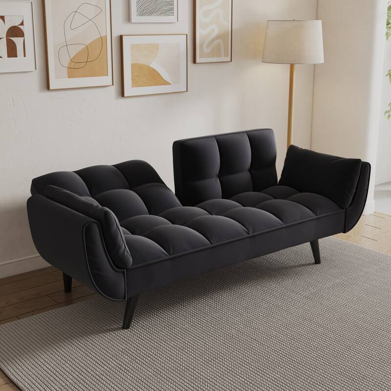 57 "Sofa Bed,Polyester Blend Comfy Futon Couch Bed with 2 Square Pillows, Convertible Sleeper Sofa with Adjustable Backrest