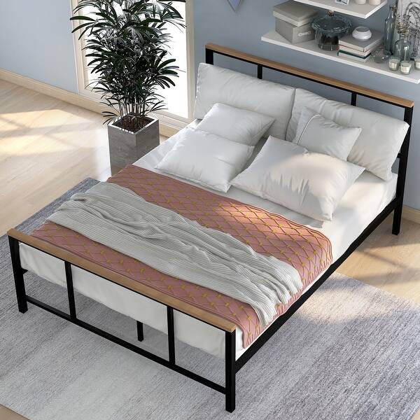 Shop Metal Bed With Wood Decoration Twin Size On Sale