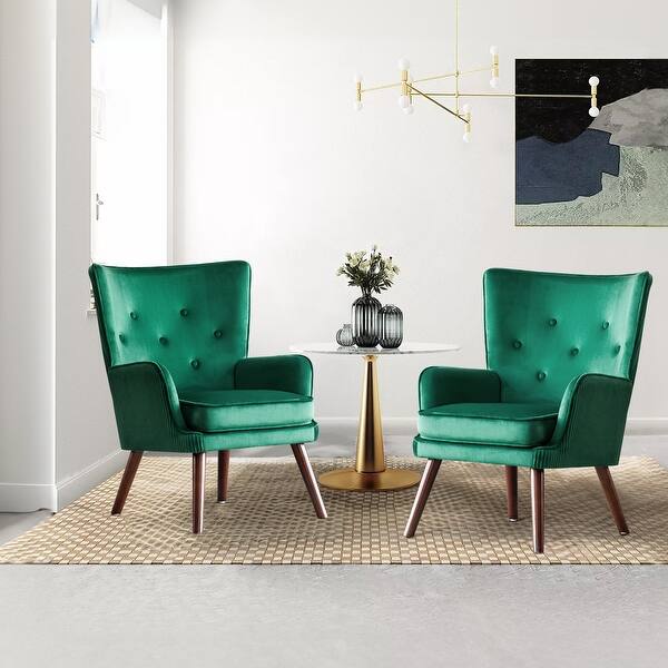 slide 2 of 20, Modern Upholstered Velvet Wingback Accent Arm Chair, Set of 2 - 36.6" H x 28" W x 28.4" D Green