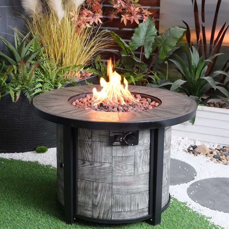 36 in. W x 36 in. D x 25 in. H Round Propane Gas Burning Outdoor Fire Pit in Wood