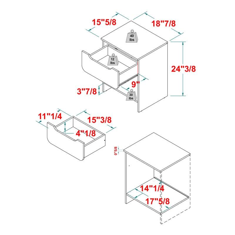 Modern Minimalist 1-Drawer Nightstand with Cubby