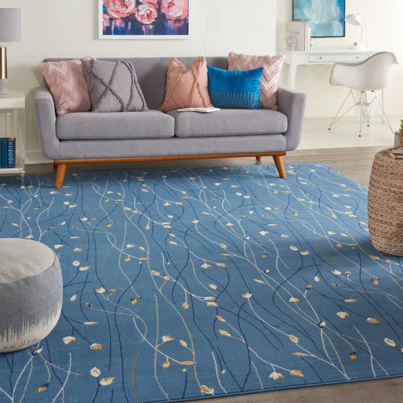 Nourison Grafix Floral Botanical Transitional Area Rug - 8'6" x 12' - Light Blue