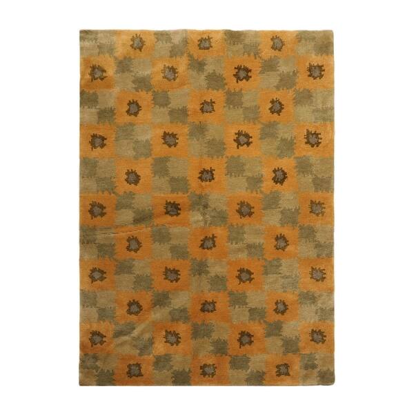Hip Rugs Tibetan Wool Hand Knotted Hip Designer Transitional Area Rug Gold 5x7 ...