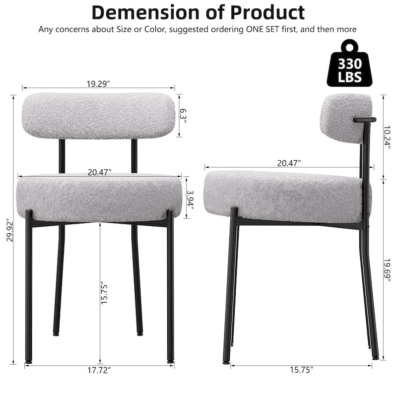 XINMICS Upholstered Boucle Dining Chairs with Black Metal Legs