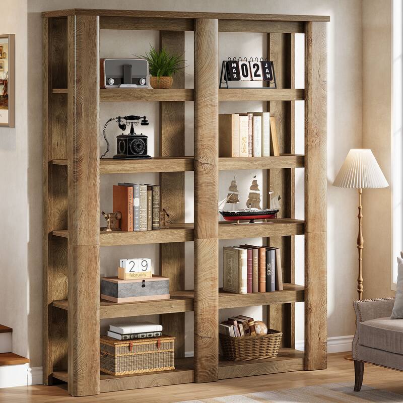 6-Tier Tall Bookshelf, 55-Inch Wide Farmhouse Bookcase Shelving Unit
