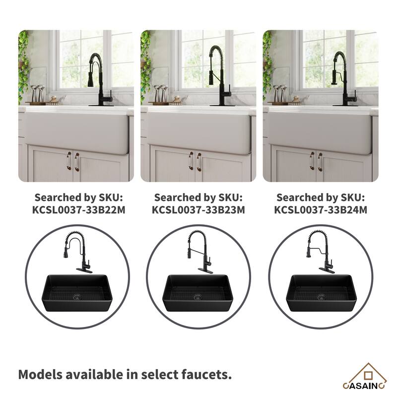 Premium Fireclay Farmhouse/Apron-Front Single Bowl Kitchen Sink with 3-Function Pull-Down Kitchen Faucet Combo