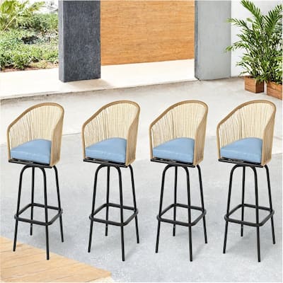 Outdoor Patio Bar Stools w/Armrest,All Weather Rattan Bar Chairs 4 PCS