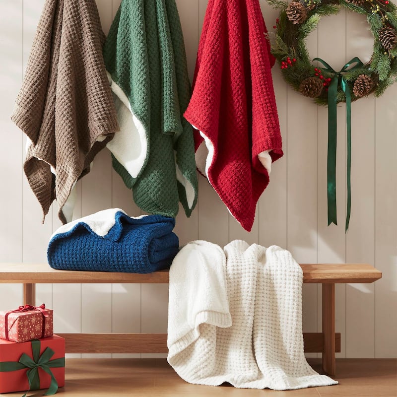 Madison Park Eden Waffle Knit Chenille Throw 50x60"