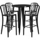 preview thumbnail 28 of 31, 30'' Round Metal Indoor-Outdoor Bar Table Set with 4 Vertical Slat Back Stools - 30"W x 30"D x 41"H Black