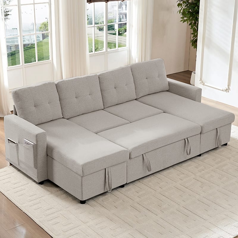 98"W 4-Seater Modular Sleeper Sofa Bed with Storage Chaise,U-shaped Sofa with Pull-out Bed