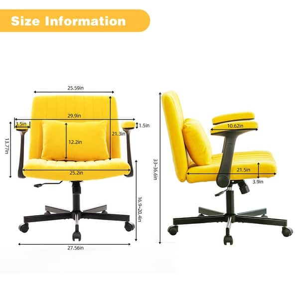 dimension image slide 2 of 5, Ergonomic Linen Office Chair with Armrests, Adjustable Height, Tilt & 360° Swivel, Lumbar Pillow, Wheels