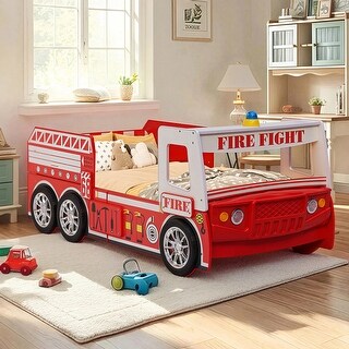 Wood Little Heroes Fire Truck Bed,Twin Size