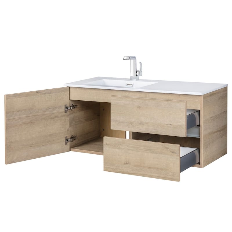 Beachwood Collection 42" Wall Mount Cultured Marble Top Bathroom Vanity Cabinet with Sink and Drawers