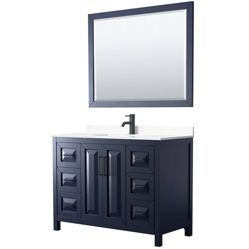 Wyndham Collection Daria 48" Free Standing Single Basin Vanity Set - Dark Blue / White Cultured Marble Top / Matte