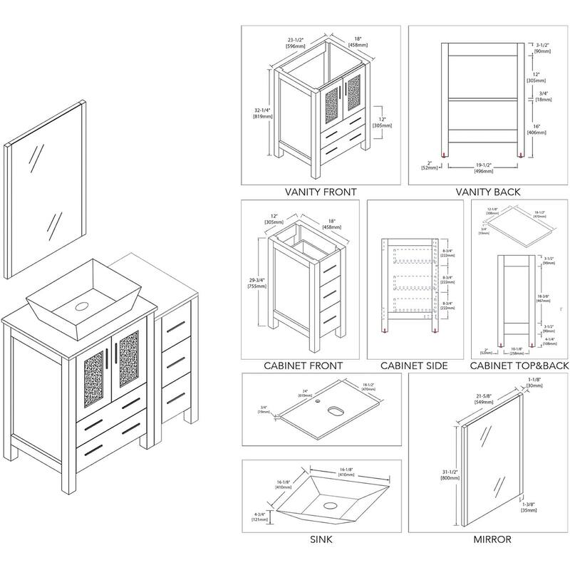 Blossom Sydney 36" Bathroom Vanity with Side Storage Cabinet & Mirror
