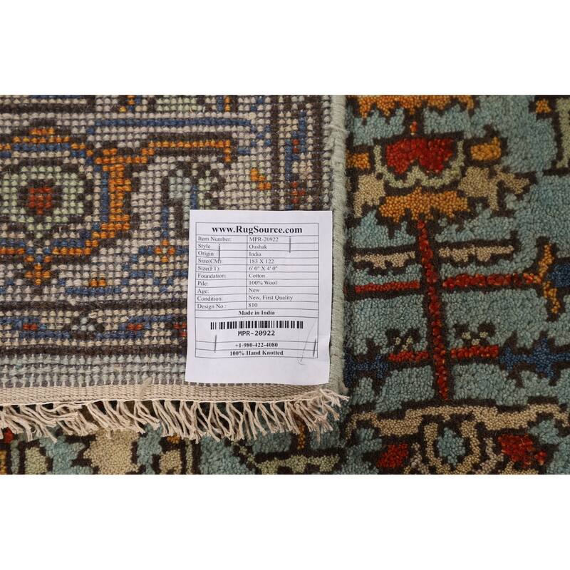 Blue Oushak Oriental Foyer Rug Hand-Knotted Wool Carpet - 4'0"x 6'0"