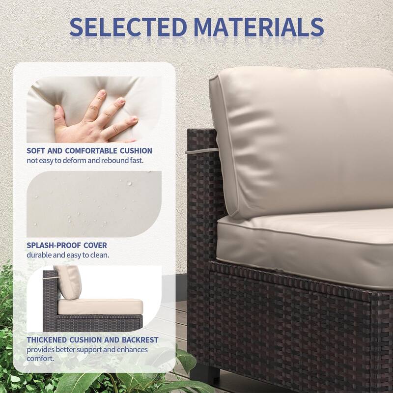 Patio Funiture Set 7 Pieces Outdoor Rattan with Detachable Soft Cushions Patio Conversation Sets