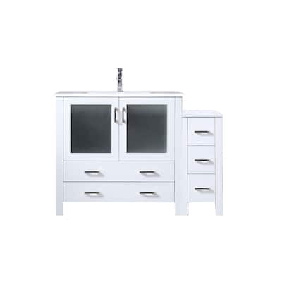 Volez Bath Vanity with Side Cabinet, Ceramic Top & Sink