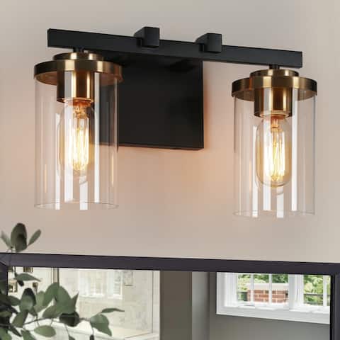 Modern 2/3/4-Light Black Gold Bathroom Vanity Lights with Cylinder Glass