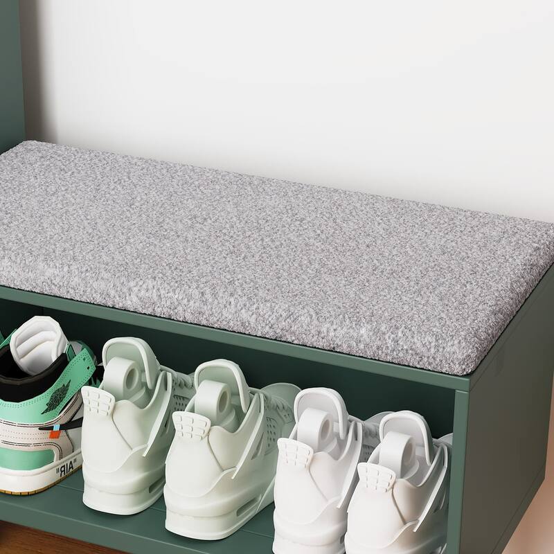 L-Shaped Shoe Storage Bench with Padded Seat, Modern Organizer with Glass Door and Shelf