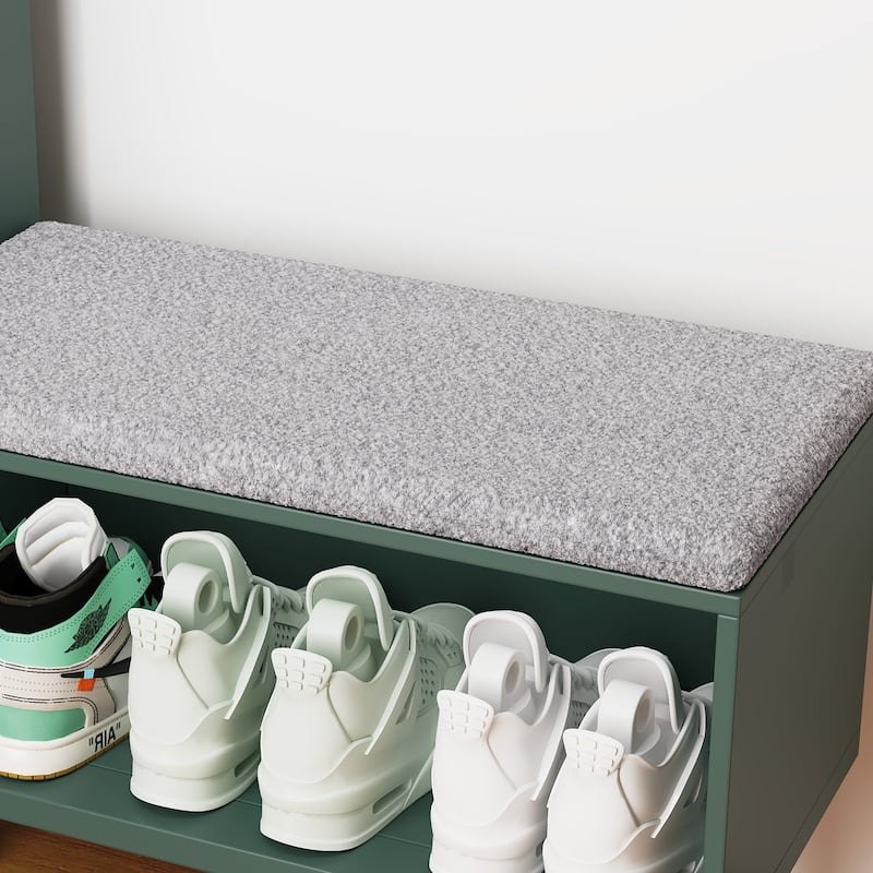 Space-Saving L-Shaped Shoe Bench, Entryway Organizer with Glass Door