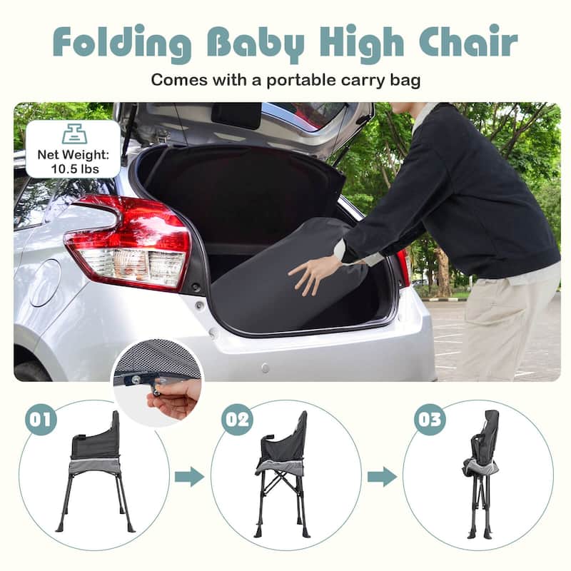 Costway Folding Baby High Chair with 2-position Tray Adjustable Safety - See Details