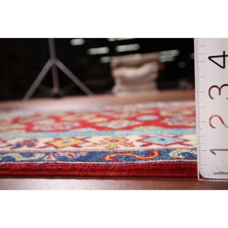 Kazak Accent Rug Hand-Knotted Geometric Red Wool Carpet - 2'8" x 4'1"