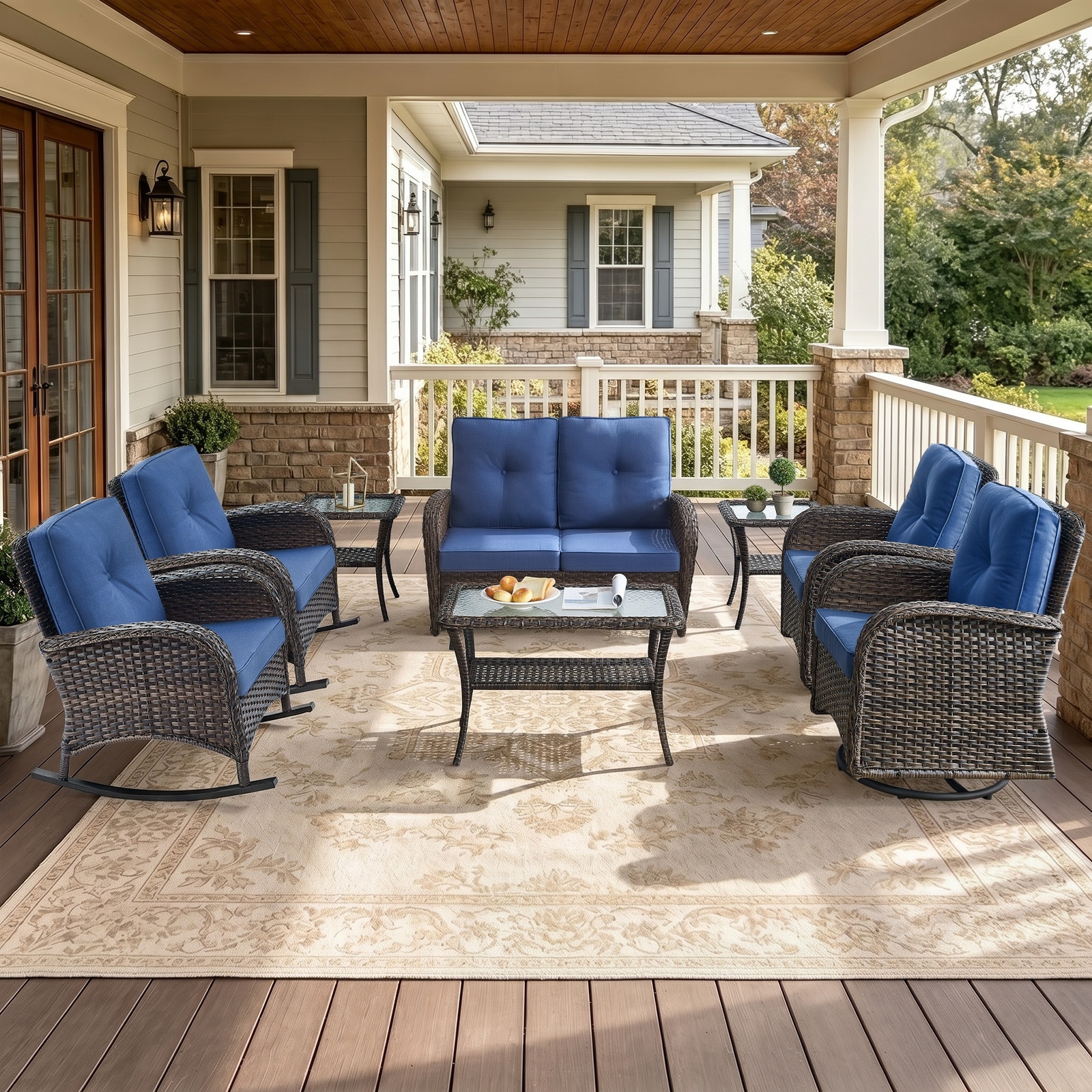 Meyreso PE-Wicker Outdoor Patio Conversation Set With 3.5-Inch Thick Cushions