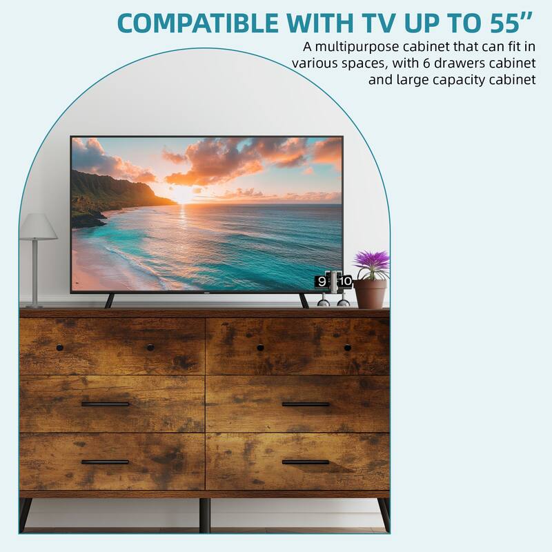 Moasis 47" W 6 Drawers Double Dresser for Bedroom, Chests of drawers