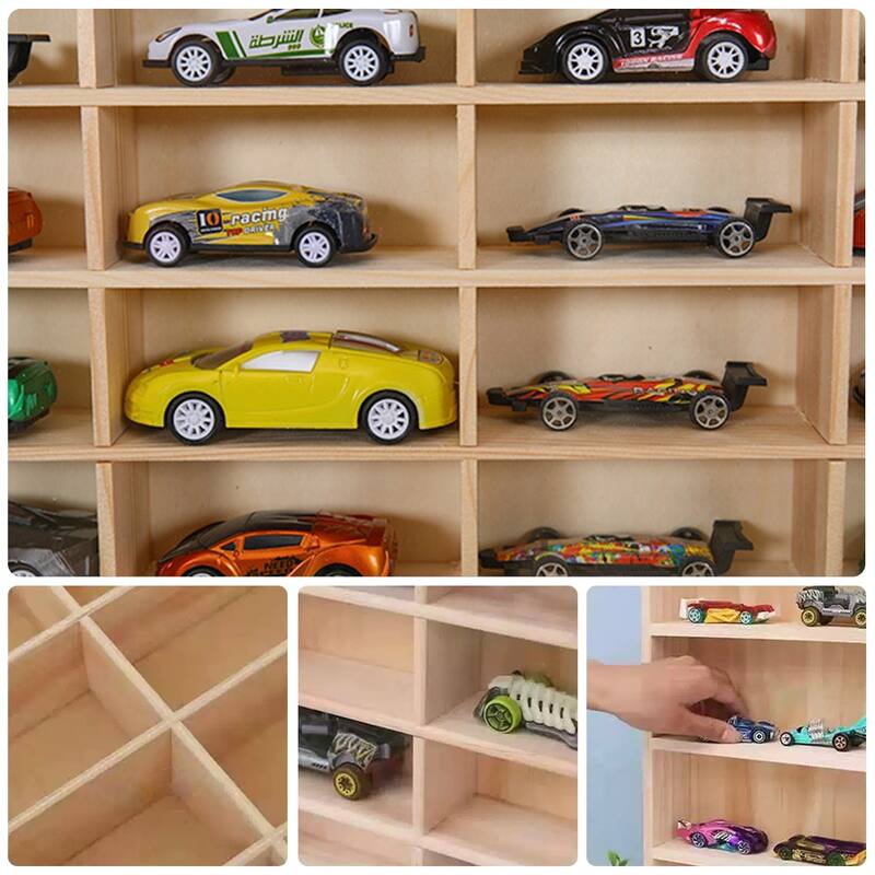 40 Compartment Wooden Display Case for 1 64 Toy Cars Wall Mounted or Countertop Storage Organizer Hardwood Shelf