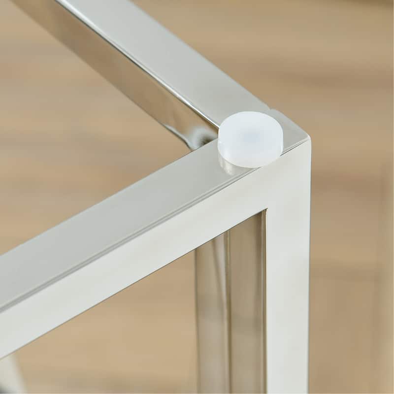 Modern Glass End Table with Geometric Metal Frame, Accent Table Nightstand Furniture Corner Table