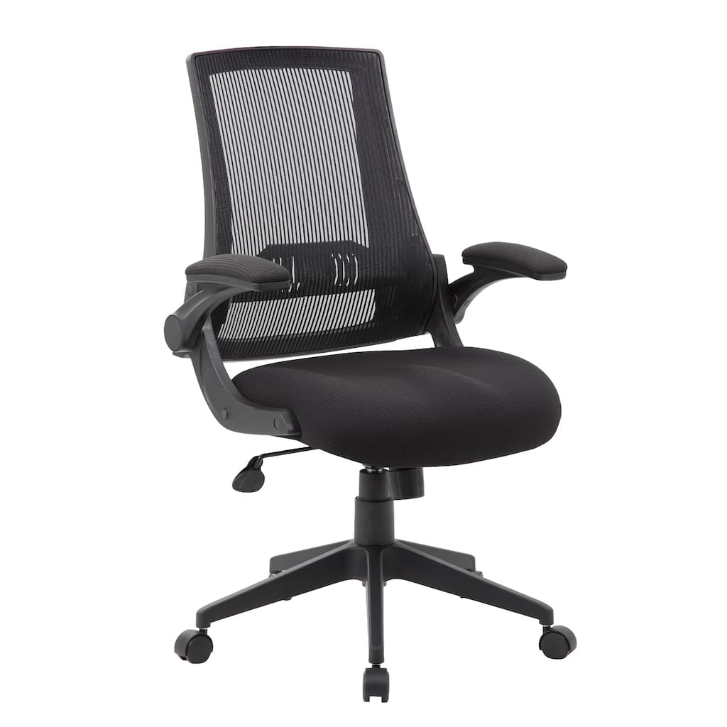 Rolling Task Chair with Flip Arms, Black Mesh, Spring Tilt Mechanism