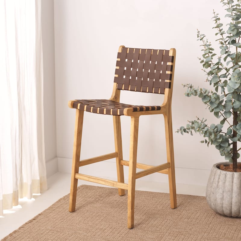 SAFAVIEH Home Adah 27-inch Leather Counter Stool - 20"Wx20"Dx41"H