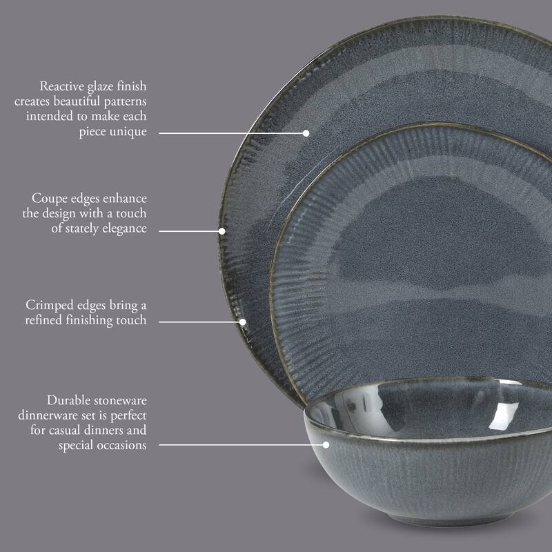 Gibson Elite Sandy Pines Stoneware Plates and Bowls Set - 12 Piece Reactive Glaze Dinnerware Set - Service for 4