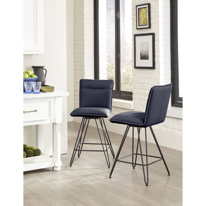 Demi Hairpin Leg Swivel Counter Stool in Cobalt (Set of 2)