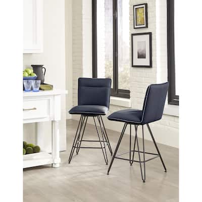 Demi Hairpin Leg Swivel Counter Stool in Cobalt (Set of 2)