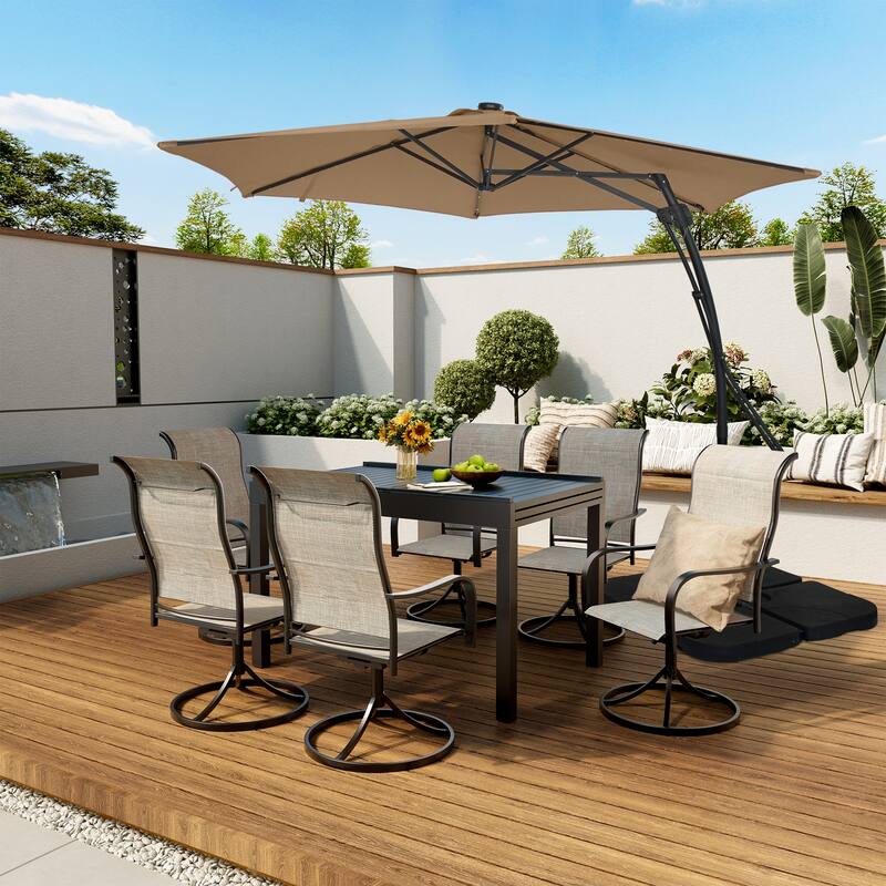 Clihome 10ft Outdoor Patio Cantilever Umbrella with LED Lights