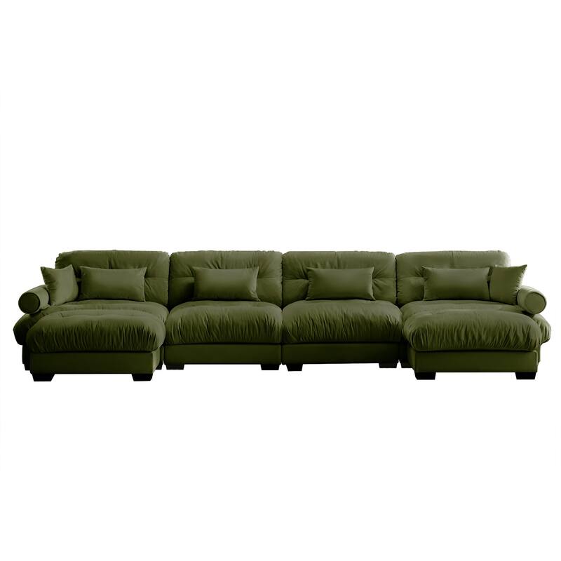 Modern Sectional Couch Comfortable Upholstered Sofa Set with Lumbar Pillow and Throw Pillow for Living Room