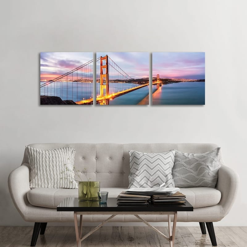 iCanvas "Golden Gate Bridge At Dawn, San Francisco" by Matteo Colombo 3-Piece Canvas Wall Art Set - 24x72x1.5