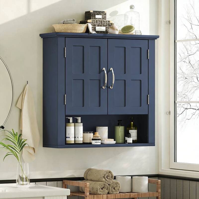 Bathroom Wall Storage Cabinet, Multi -functional Wall Mounted Cabinet with Adjustable Shelves, Medicine Cabinet - Blue