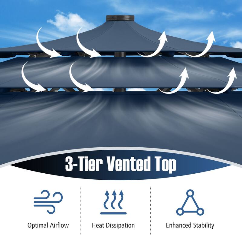 Polyester 10.3ft Solar LED Patio Umbrella with Auto Tilt and Crank