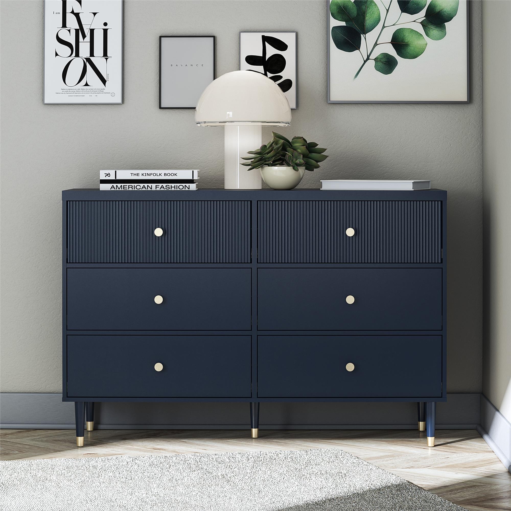 CosmoLiving by Cosmopolitan Elizabeth 6-Drawer Dresser, Navy - Bed