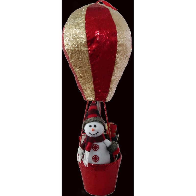 Christmas 2 ft. Snowman in Hot Air Balloon Red and Gold
