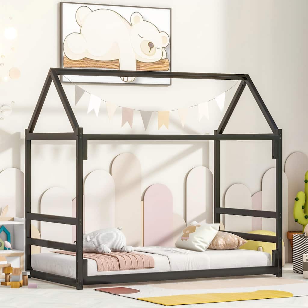 Kids House Bed Playhouse Metal Bed Frame for fun children's bedroom, Twin Size, Easy Assembly🛍️🛒
