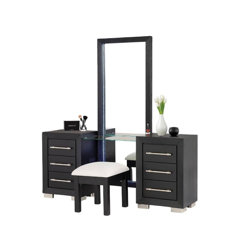 Contemporary Style 1pc Vanity w/ Stool Metal Legs