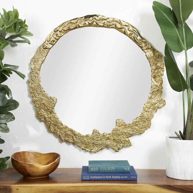 Aluminum Metal Abstract Wall Mirror with Unfinished Texture - Gold or Silver - Roche River Decor