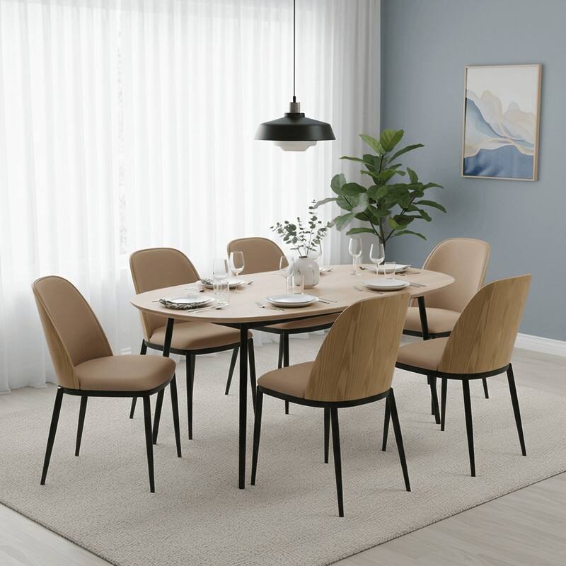 Dining Chair with Upholstered Seat Side Chair with MDF Wood Frame in Steel Set of 4