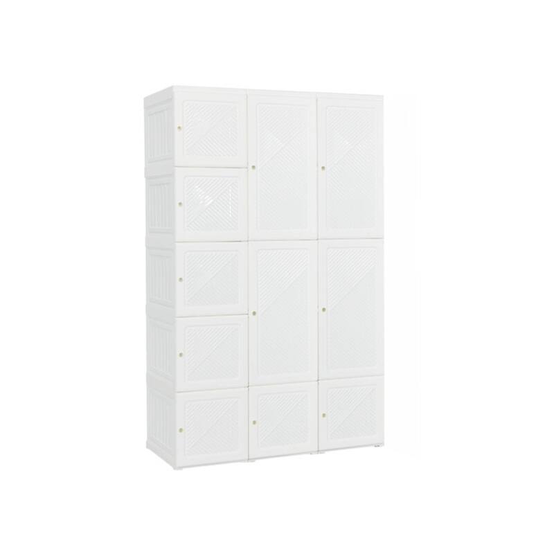 White PP and ABS Foldable Portable Closet with 10 Cubbies, Rods and Magnet Doors - 40.9" x 19.7" x 66.9" (L x W x H)